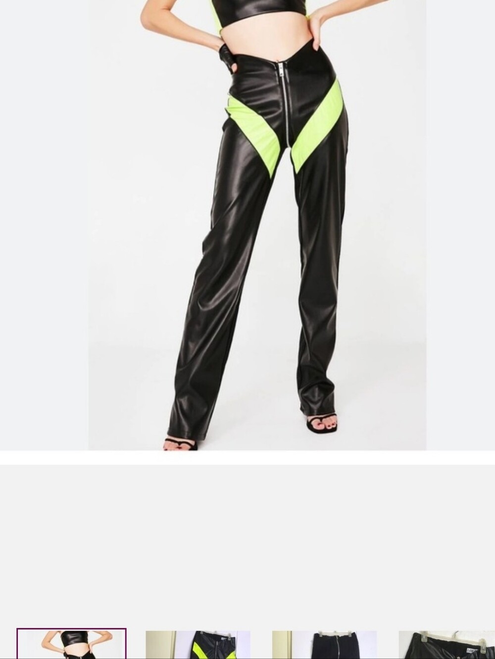 I AM GIA Anastasia Pants Faux Leather Stretch Zipper Festival Neon Straight Leg